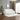 White striped sofa in a modern living room with gray walls and wooden flooring.